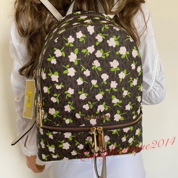 NWT Michael Kors Retail Rhea Zip Signature Rose Flowers Print Bag Backpack main image 5